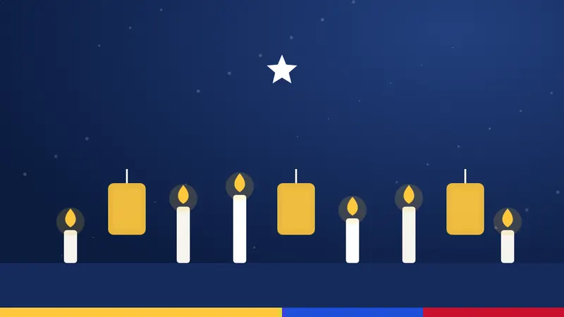 Ilustración de velitas y faroles encendidos en la Noche de las Velitas