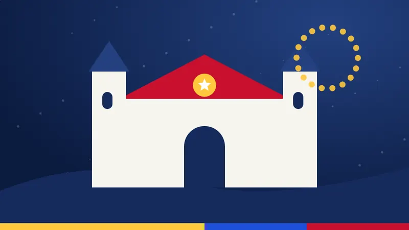 Ilustración de la Basílica de Chiquinquirá en Boyacá con un rosario dorado